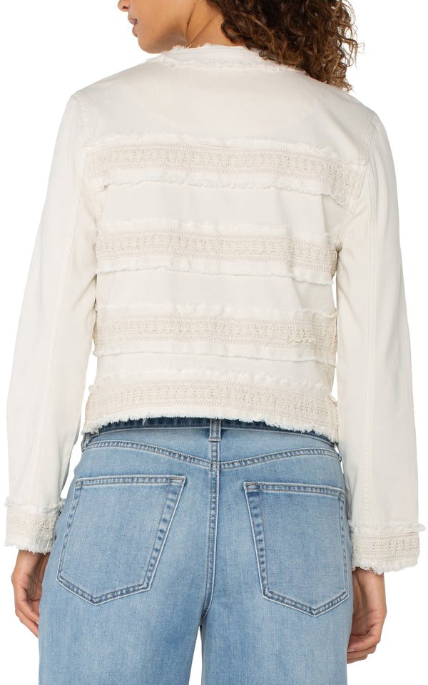 Fray Details Collarless Jacket Bone