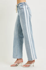 Baggy Tie Waist Stripe Side Jeans Light