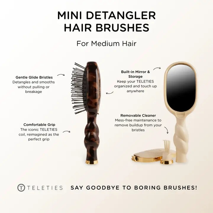 Teleties Mini Hair Brush Tan Detangler - Medium Hair