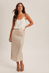 Sequin Slit Back Maxi Skirt Champagne