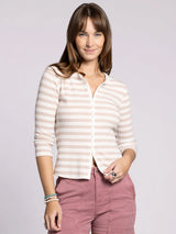 Sadie Buttoned Top White + Tan