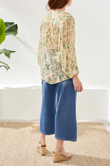 Printed Dolman Sleeve Button Down Blouse Cactus Clay