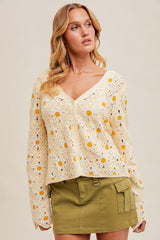 Daisy Crochet Button Down Cardi Butter Cream