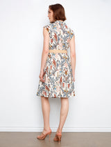 Floral Printed Cap Sleeve Straw Belt Dress Bella
