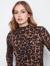 Burnout Mesh Mock Neck Long Sleeve Top Leopard