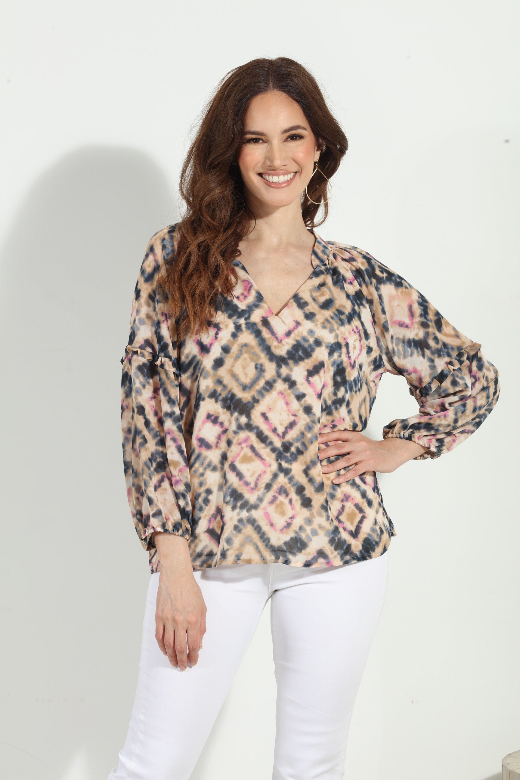 Chiffon Stainglass Ruffle Detail Blouse Nova