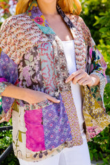 Multi Floral Patch Kimono Latte
