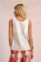Drape Neck Satin Tank Cream