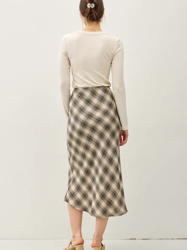 Tartan Plaid Midi Skirt Charcoal
