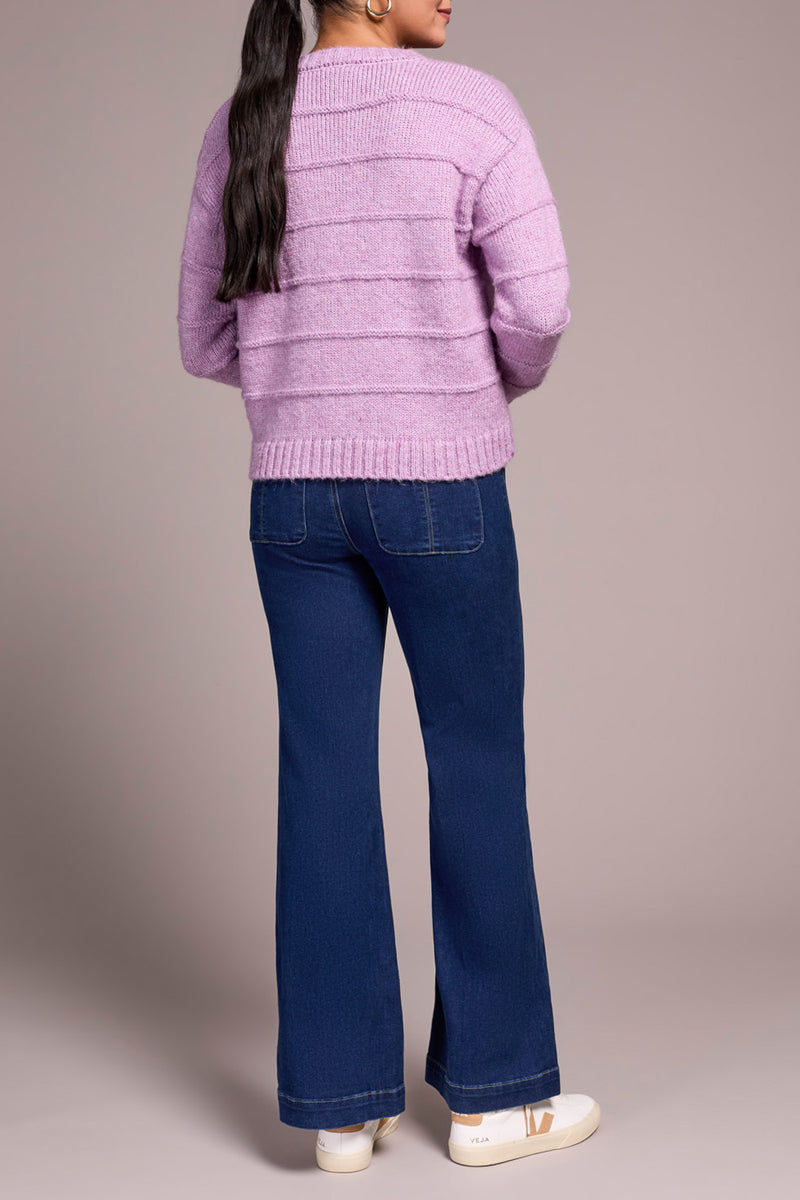 Knitted Stripe Textured Sweater Purple Lotus
