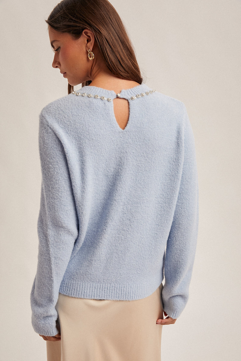 Jewel Neck Sweater Blue