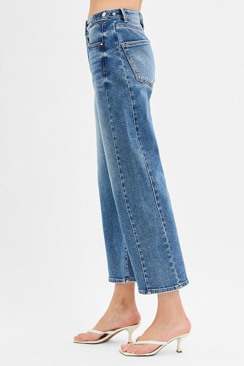 High Rise Crop Barrel Jean Dark