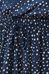 Cowl Neck Sleeveless Flare Dot Midi Dress Blue + Ivory