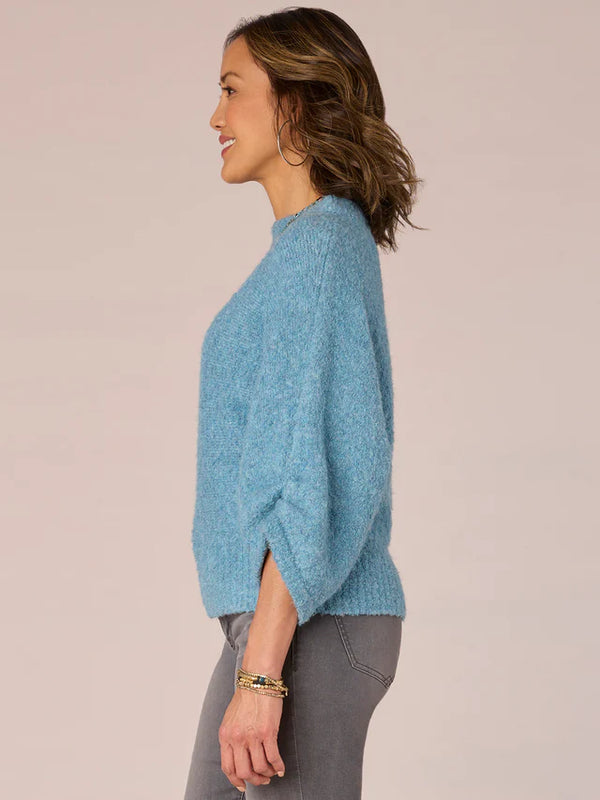 3/4 Dolman Sleeve Funnel Neck Sweater Sparkle Blue
