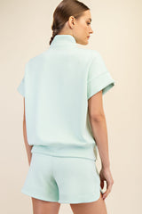 Modal Quarter Zip Short Sleeve Top Soft Mint