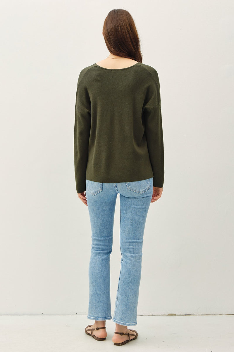 Center Seam Vneck Sweater Top Spruce
