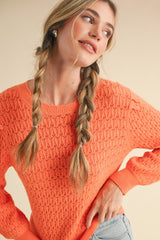 Puff Sleeve Scalloped Pointelle Sweater Marmalade