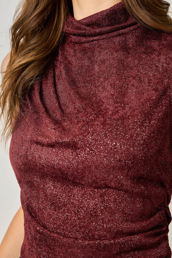 Shimmering Mock Neck Tank Wine