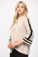 Stripe Mock Neck Sweater Sand