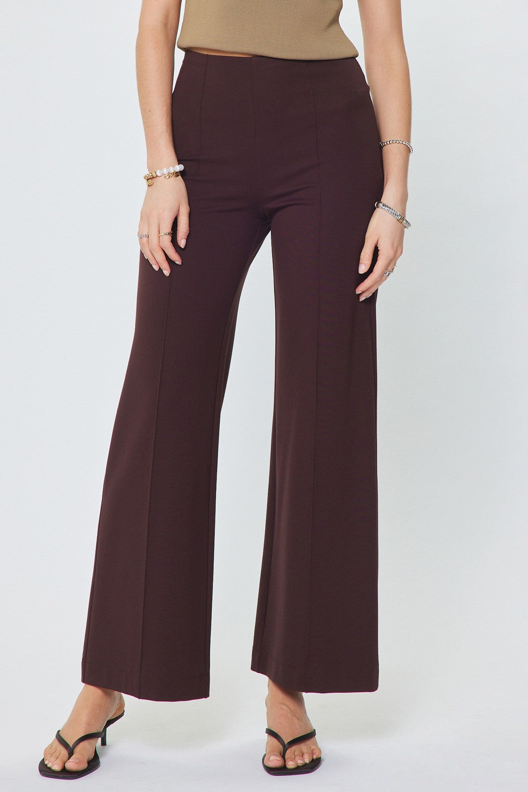 Seam Detail Wide Leg Pants Chocolate