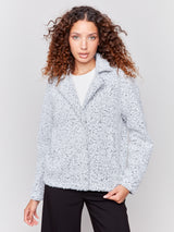 Boucle Knit Patterned Short Coat Heather Charcoal