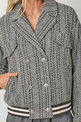 Double Breasted Stripe Bomber Jacket Charcoal