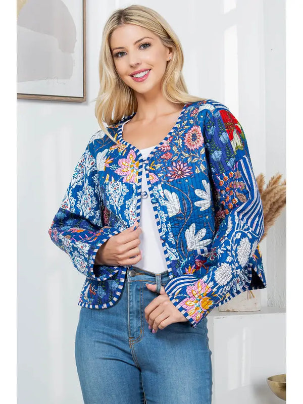 Celeste Floral Quilted Patchwork Reversible Jacket Blue Combo