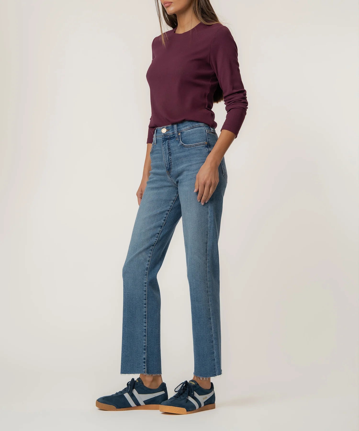 Avery High Rise Fab Ab Straight Leg Raw Hem Jeans Building