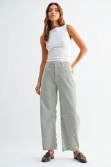 Seam Detail Stripe Barrel Jeans Olive Stripe