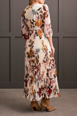 3/4 Sleeve Pleated Skirt Printed Maxi Dress Moonstone Floral