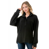 Collared Contrast 1/4 Zip Pullover Black