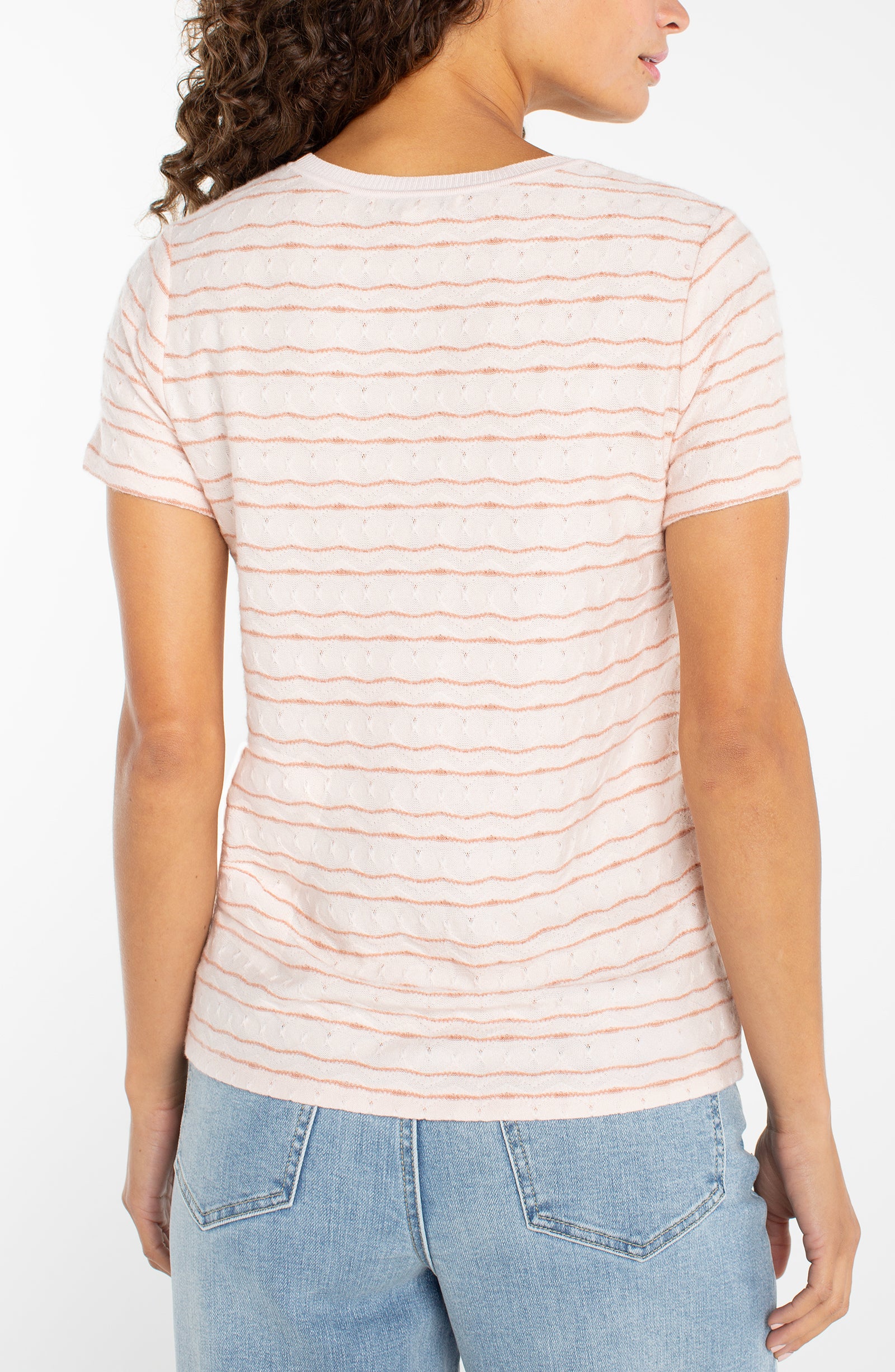 Short Sleeve Wave Stripe Knit Tee Pink Wavy Stripe