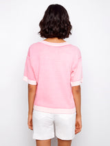 Reverse Print Short Sleeve Sweater Top Candy