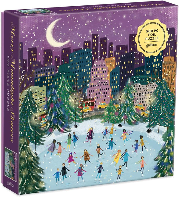 Merry Moonlight Skaters Foil Puzzle - 500 PC