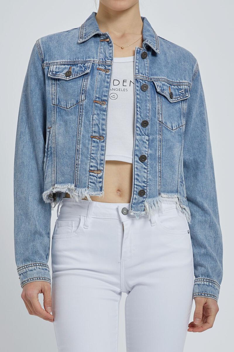 Classic Cropped Fitted Denim Jacket Medium Blue
