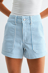 Utility Denim Shorts Light Blue Stripe
