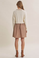 Golden Fields Layered Two Fer Stripe Mini Dress Mocha