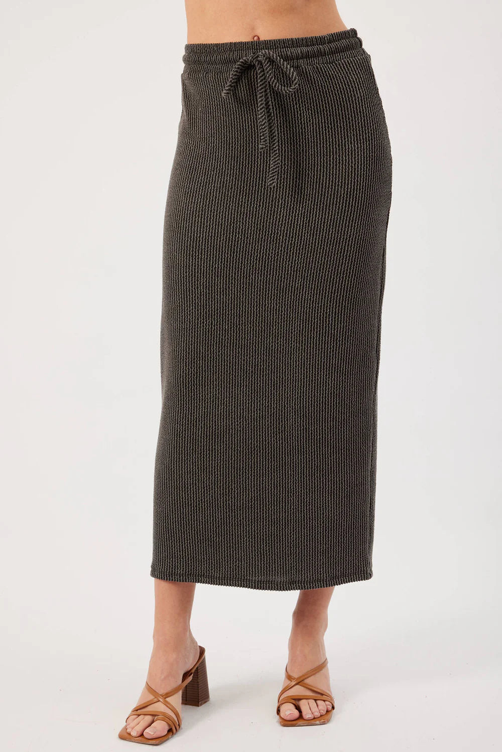 Kaya Ribbed Midi Skirt Charcoal