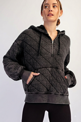 Quilted Puff Full Zip Hoodie Black