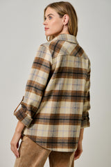 Cozy Brushed Plaid Shirt Jacket Toffee