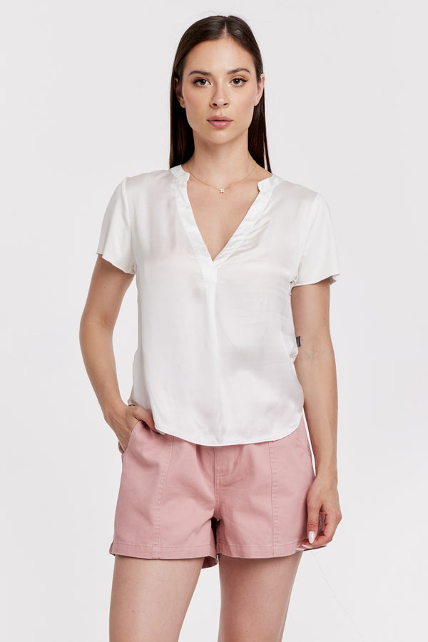 Lilo Mix Media Short Sleeve Top White