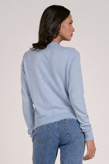 Frayed Hem Button Up Cardi Light Blue