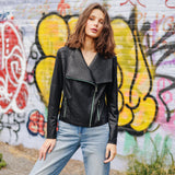 Cowl Neck Liquid Leather Moto Jacket Black