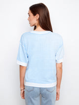 Reverse Print Short Sleeve Sweater Top Bluebell