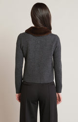 Fur Lapel Cardigan Charcoal Heather