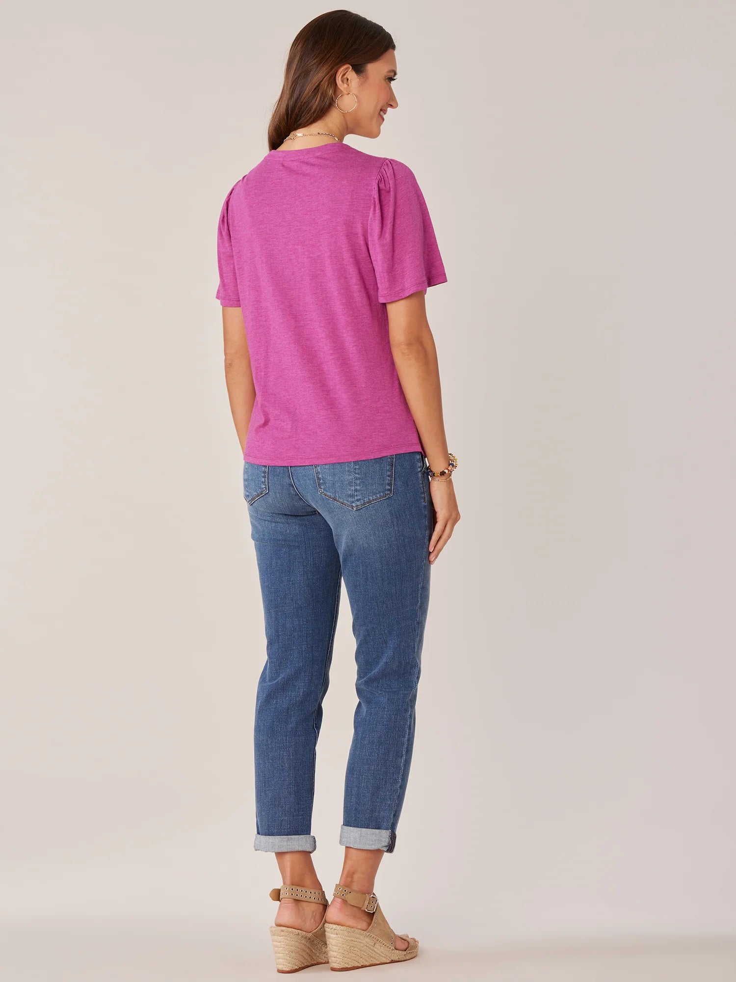 Ruched Front Flutter Sleeve Top Shocking Raspberry