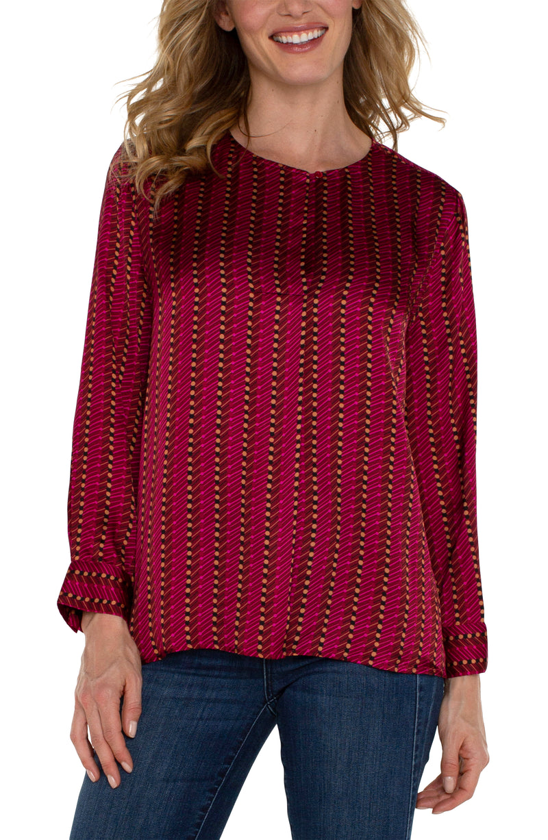 Long Sleeve Popover Woven Blouse Ruby Dotted Stripes