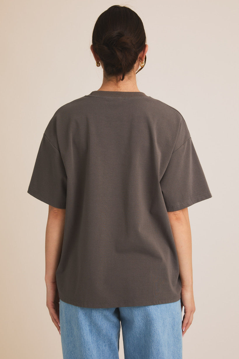 Embroidered Hold Your Horses Tee Charcoal
