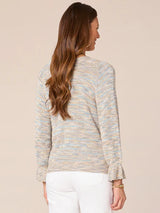 3/4 Flounce Sleeve Space Dye Sweater Cardi Light Blue Multi