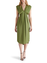 Clarissa Sleeveless Pleat Detail Satin Midi Dress Burnt Olive